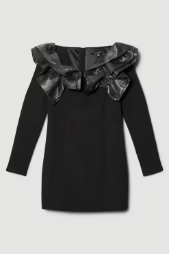 Best Pirce ✔️ Karen Millen Structured Crepe Jacquard Ruffle Shoulder Mini 👗 Dress 🌟 -OCCASION DRESSES Sale2023 bkk07937 black xl 3