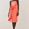 Coupon 🥰 Karen Millen Italian Structured Satin Bandeau Bow Detail Pencil Midi 👗 Dress 😍
