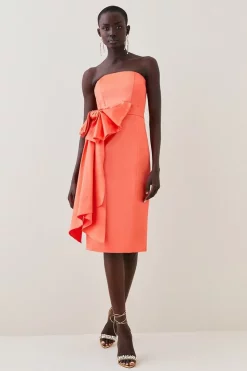 Coupon 🥰 Karen Millen Italian Structured Satin Bandeau Bow Detail Pencil Midi 👗 Dress 😍