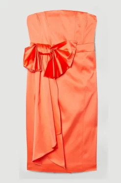 Coupon 🥰 Karen Millen Italian Structured Satin Bandeau Bow Detail Pencil Midi 👗 Dress 😍 -OCCASION DRESSES Sale2023 bkk07938 coral20pink xl 3