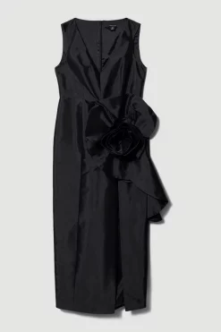 Cheapest ✨ Karen Millen Rosette Taffeta Column Midi 👗 Dress 😀 -OCCASION DRESSES Sale2023 bkk07955 black xl 3