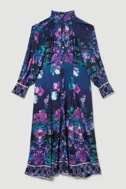 New 😀 Karen Millen Plus Size Boarder Floral Print Satin Woven Midi 👗 Dress 😀 -OCCASION DRESSES Sale2023 bkk07987 purple xl 3