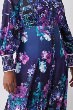 New 😀 Karen Millen Plus Size Boarder Floral Print Satin Woven Midi 👗 Dress 😀 -OCCASION DRESSES Sale2023 bkk07987 purple xl 4