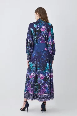 Cheapest 😍 Karen Millen Tall Boarder Floral Print Satin Woven Midi 👗 Dress 👏 -OCCASION DRESSES Sale2023 bkk07988 purple xl 2