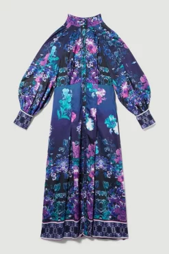 Cheapest 😍 Karen Millen Tall Boarder Floral Print Satin Woven Midi 👗 Dress 👏 -OCCASION DRESSES Sale2023 bkk07988 purple xl 3