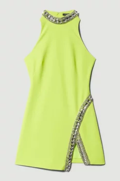 Flash Sale ✔️ Karen Millen Petite Crystal Embellished Woven Mini 👗 Dress 😍 -OCCASION DRESSES Sale2023 bkk08005 lime xl 3