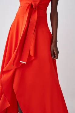 Wholesale 🎁 Karen Millen Tall Compact Stretch Viscose Waterfall Midi 👗 Dress 🧨 -OCCASION DRESSES Sale2023 bkk08006 red20orange xl 2