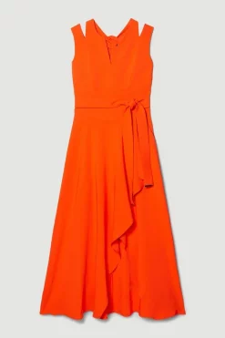 Wholesale 🎁 Karen Millen Tall Compact Stretch Viscose Waterfall Midi 👗 Dress 🧨 -OCCASION DRESSES Sale2023 bkk08006 red20orange xl 3