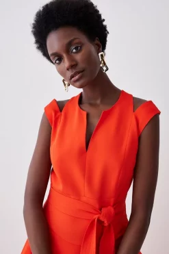 Wholesale 🎁 Karen Millen Tall Compact Stretch Viscose Waterfall Midi 👗 Dress 🧨 -OCCASION DRESSES Sale2023 bkk08006 red20orange xl 4