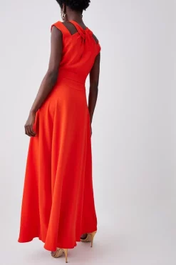 Wholesale 🎁 Karen Millen Tall Compact Stretch Viscose Waterfall Midi 👗 Dress 🧨 -OCCASION DRESSES Sale2023 bkk08006 red20orange xl 5
