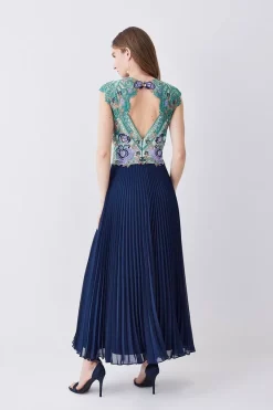 Outlet 🎁 Karen Millen Petite Metallic Guipure Lace Pleated 👗 Skirt Midi 👗 Dress 🌟 -OCCASION DRESSES Sale2023 bkk08021 ivory xl 2