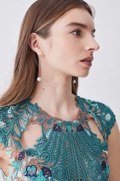 Outlet 🎁 Karen Millen Petite Metallic Guipure Lace Pleated 👗 Skirt Midi 👗 Dress 🌟 -OCCASION DRESSES Sale2023 bkk08021 ivory xl 4