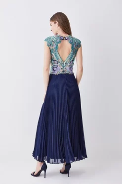 Brand new 🛒 Karen Millen Metallic Guipure Lace Pleated 👗 Skirt Midi 👗 Dress 👍 -OCCASION DRESSES Sale2023 bkk08022 ivory xl 2