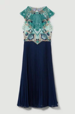 Brand new 🛒 Karen Millen Metallic Guipure Lace Pleated 👗 Skirt Midi 👗 Dress 👍 -OCCASION DRESSES Sale2023 bkk08022 ivory xl 3