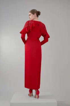 Buy 😉 Karen Millen Satin And Lace Ruffle Woven Midaxi 👗 Dress 💯 -OCCASION DRESSES Sale2023 bkk08023 raspberry xl 2