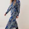 Buy ✨ Karen Millen Tile Print Georgette Pleated Woven 👚 Shirt 👗 Dress 👏 -OCCASION DRESSES Sale2023 bkk08062 blue xl