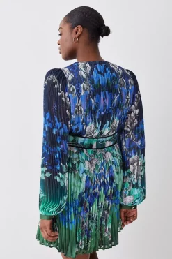 Flash Sale ✔️ Karen Millen Plus Size Mirrored Ombre Floral Pleat Drama Woven Mini 👗 Dress 🥰 -OCCASION DRESSES Sale2023 bkk08069 blue xl 2