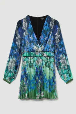 Buy 💯 Karen Millen Mirrored Ombre Floral Pleat Drama Woven Mini 👗 Dress 😍 -OCCASION DRESSES Sale2023 bkk08071 blue xl 3