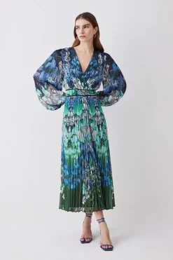 Best deal 🎉 Karen Millen Tall Mirrored Ombre Floral Pleat Drama Woven Midi 👗 Dress 🛒