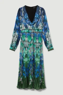 Best deal 🎉 Karen Millen Tall Mirrored Ombre Floral Pleat Drama Woven Midi 👗 Dress 🛒 -OCCASION DRESSES Sale2023 bkk08072 blue xl 3