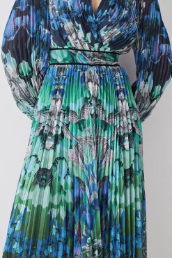 Best deal 🎉 Karen Millen Tall Mirrored Ombre Floral Pleat Drama Woven Midi 👗 Dress 🛒 -OCCASION DRESSES Sale2023 bkk08072 blue xl 4