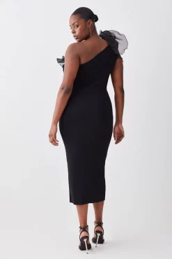 Cheap 🧨 Karen Millen Plus Size One Shoulder Organza Flower Detail Knit Midi 👗 Dress ⭐ -OCCASION DRESSES Sale2023 bkk08080 black xl 2