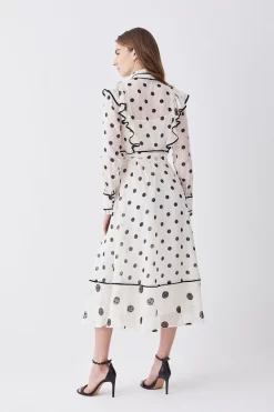 Promo 🔔 Karen Millen Mixed Dot Piped Ruffle Georgette Midi 👗 Dress 👍 -OCCASION DRESSES Sale2023 bkk08092 white xl 2