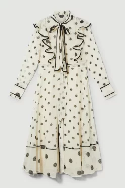 Promo 🔔 Karen Millen Mixed Dot Piped Ruffle Georgette Midi 👗 Dress 👍 -OCCASION DRESSES Sale2023 bkk08092 white xl 3