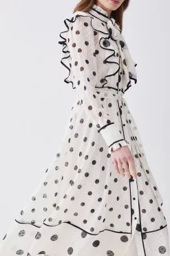 Promo 🔔 Karen Millen Mixed Dot Piped Ruffle Georgette Midi 👗 Dress 👍 -OCCASION DRESSES Sale2023 bkk08092 white xl 4