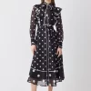 Cheap 😉 Karen Millen Mono Mixed Dot Piped Ruffle Georgette Midi 👗 Dress ❤️ -OCCASION DRESSES Sale2023 bkk08093 mono xl