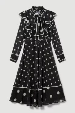 Cheap 😉 Karen Millen Mono Mixed Dot Piped Ruffle Georgette Midi 👗 Dress ❤️ -OCCASION DRESSES Sale2023 bkk08093 mono xl 3