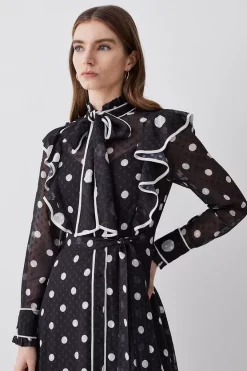 Cheap 😉 Karen Millen Mono Mixed Dot Piped Ruffle Georgette Midi 👗 Dress ❤️ -OCCASION DRESSES Sale2023 bkk08093 mono xl 5