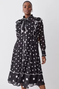 Wholesale 😍 Karen Millen Plus Size Mono Mixed Dot Piped Ruffle Georgette Midi 👗 Dress 😀 -OCCASION DRESSES Sale2023 bkk08094 mono xl 4