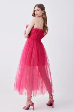 Best Pirce 🤩 Karen Millen Corseted Tulle Woven Midi 👗 Dress 🛒 -OCCASION DRESSES Sale2023 bkk08106 hot20pink xl 2