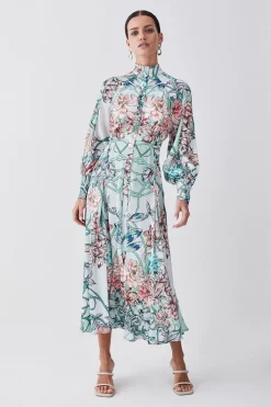 Deals 🔥 Karen Millen Petite Mirrored Floral Satin Woven Midi 👗 Dress 🤩
