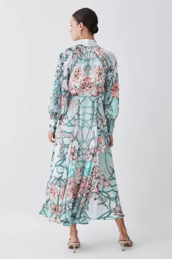 Deals 🔥 Karen Millen Petite Mirrored Floral Satin Woven Midi 👗 Dress 🤩 -OCCASION DRESSES Sale2023 bkk08125 sage xl 2