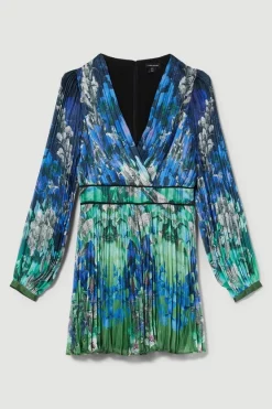 Hot Sale ⌛ Karen Millen Petite Mirrored Ombre Floral Pleat Drama Woven Mini 👗 Dress 😀 -OCCASION DRESSES Sale2023 bkk08126 blue xl 3