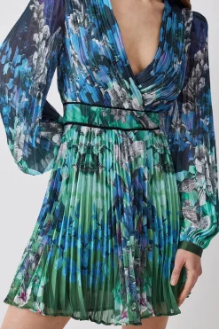 Hot Sale ⌛ Karen Millen Petite Mirrored Ombre Floral Pleat Drama Woven Mini 👗 Dress 😀 -OCCASION DRESSES Sale2023 bkk08126 blue xl 4