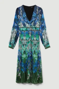 Top 10 🔔 Karen Millen Petite Mirrored Ombre Floral Pleat Drama Woven Midi 👗 Dress 💯 -OCCASION DRESSES Sale2023 bkk08127 blue xl 3