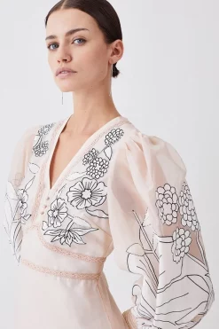 New 💯 Karen Millen Petite Applique Organdie Woven Maxi 👗 Dress 🔔 -OCCASION DRESSES Sale2023 bkk08153 blush xl 4