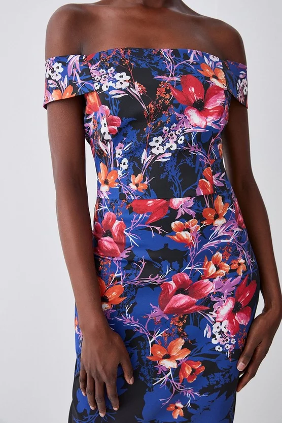 Best Pirce 🎉 Karen Millen Italian Structured Stretch Midnight Floral Bardot Midi 👗 Dress 👏 5 Best Pirce 🎉 Karen Millen Italian Structured Stretch Midnight Floral Bardot Midi 👗 Dress 👏 - Image 3