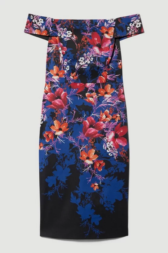 Best Pirce 🎉 Karen Millen Italian Structured Stretch Midnight Floral Bardot Midi 👗 Dress 👏 6 Best Pirce 🎉 Karen Millen Italian Structured Stretch Midnight Floral Bardot Midi 👗 Dress 👏 - Image 4