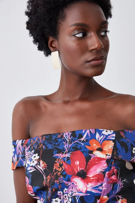 Best Pirce 🎉 Karen Millen Italian Structured Stretch Midnight Floral Bardot Midi 👗 Dress 👏 7 Best Pirce 🎉 Karen Millen Italian Structured Stretch Midnight Floral Bardot Midi 👗 Dress 👏 - Image 5