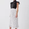 Coupon 🤩 Karen Millen Petite Guipure Lace Dot Pleated 👗 Skirt Midi 👗 Dress 👏