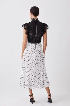 Coupon 🤩 Karen Millen Petite Guipure Lace Dot Pleated 👗 Skirt Midi 👗 Dress 👏 -OCCASION DRESSES Sale2023 bkk08191 mono xl 2