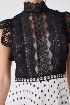 Coupon 🤩 Karen Millen Petite Guipure Lace Dot Pleated 👗 Skirt Midi 👗 Dress 👏 -OCCASION DRESSES Sale2023 bkk08191 mono xl 4