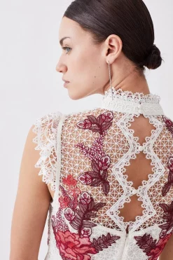 Cheapest ✨ Karen Millen Petite Rose Guipure Lace Woven Pleat 👗 Skirt Midi 👗 Dress ❤️ -OCCASION DRESSES Sale2023 bkk08193 rose xl 5