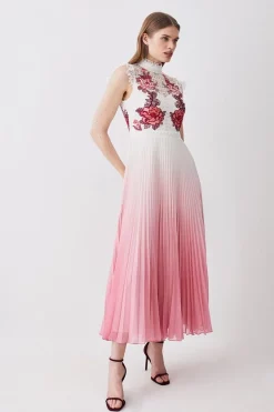 Coupon π Karen Millen Rose Guipure Lace Woven Pleat π Skirt Midi π Dress β¨