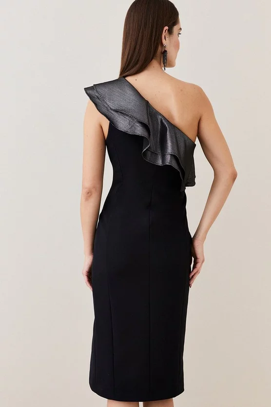 Outlet ⌛ Karen Millen Geo Jacquard Contrast Ruffle Pencil Midi 👗 Dress 👍 5 Outlet ⌛ Karen Millen Geo Jacquard Contrast Ruffle Pencil Midi 👗 Dress 👍 - Image 3