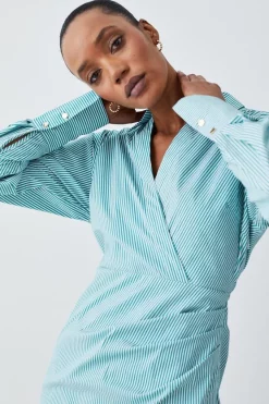 Brand new ✔️ Karen Millen Cotton Stripe Wrap Detail Mini 👕 Shirt 👗 Dress 🎁 -OCCASION DRESSES Sale2023 bkk08249 green xl 4